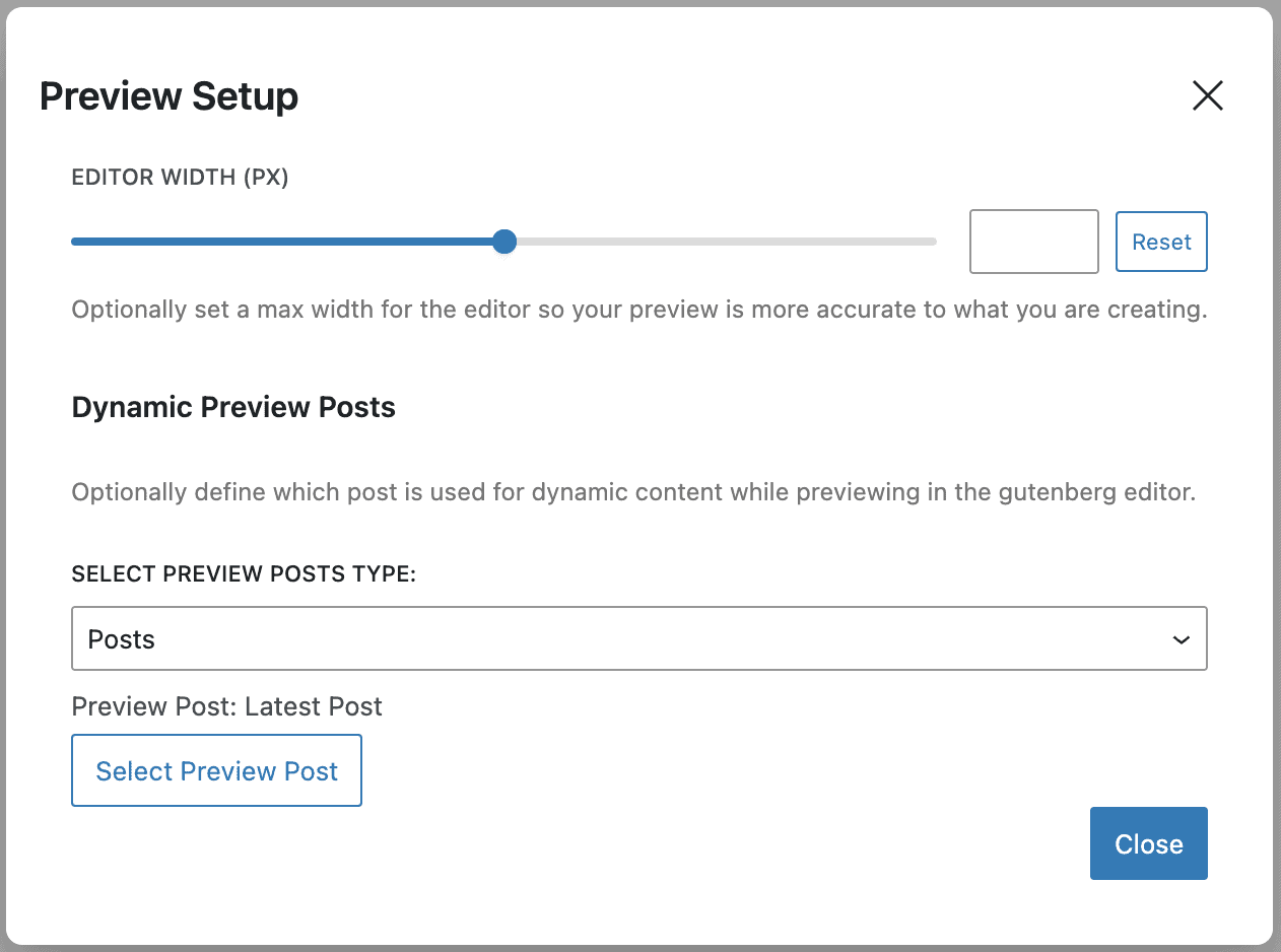 Kadence Element - Preview Settings modal